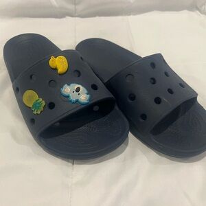 CROCS Kids Navy Slide Sandals with Fun Charms